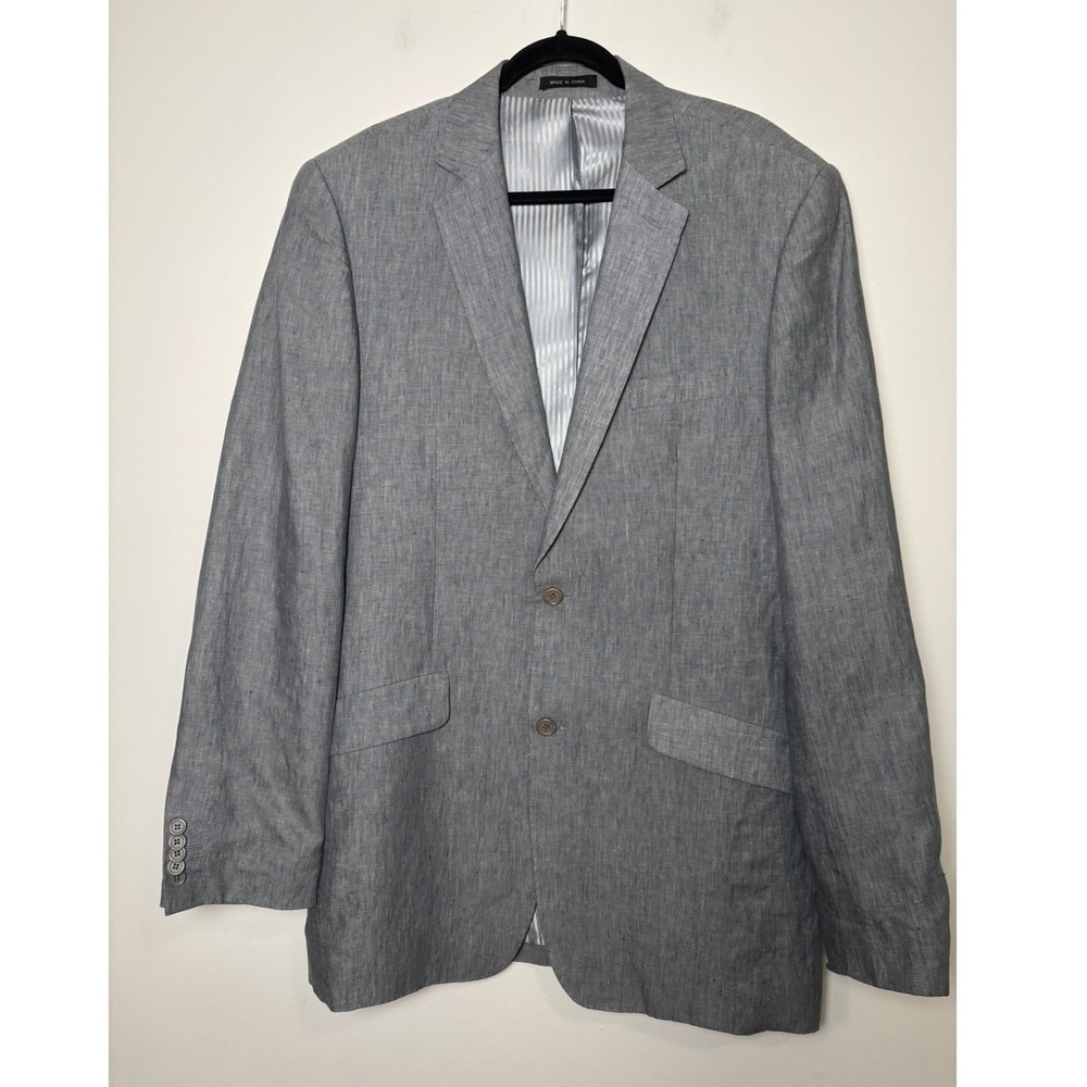 Milano Moda Mens Linen Blazer 42L‎ Grey Two Button Summer Sport Coat Jacket